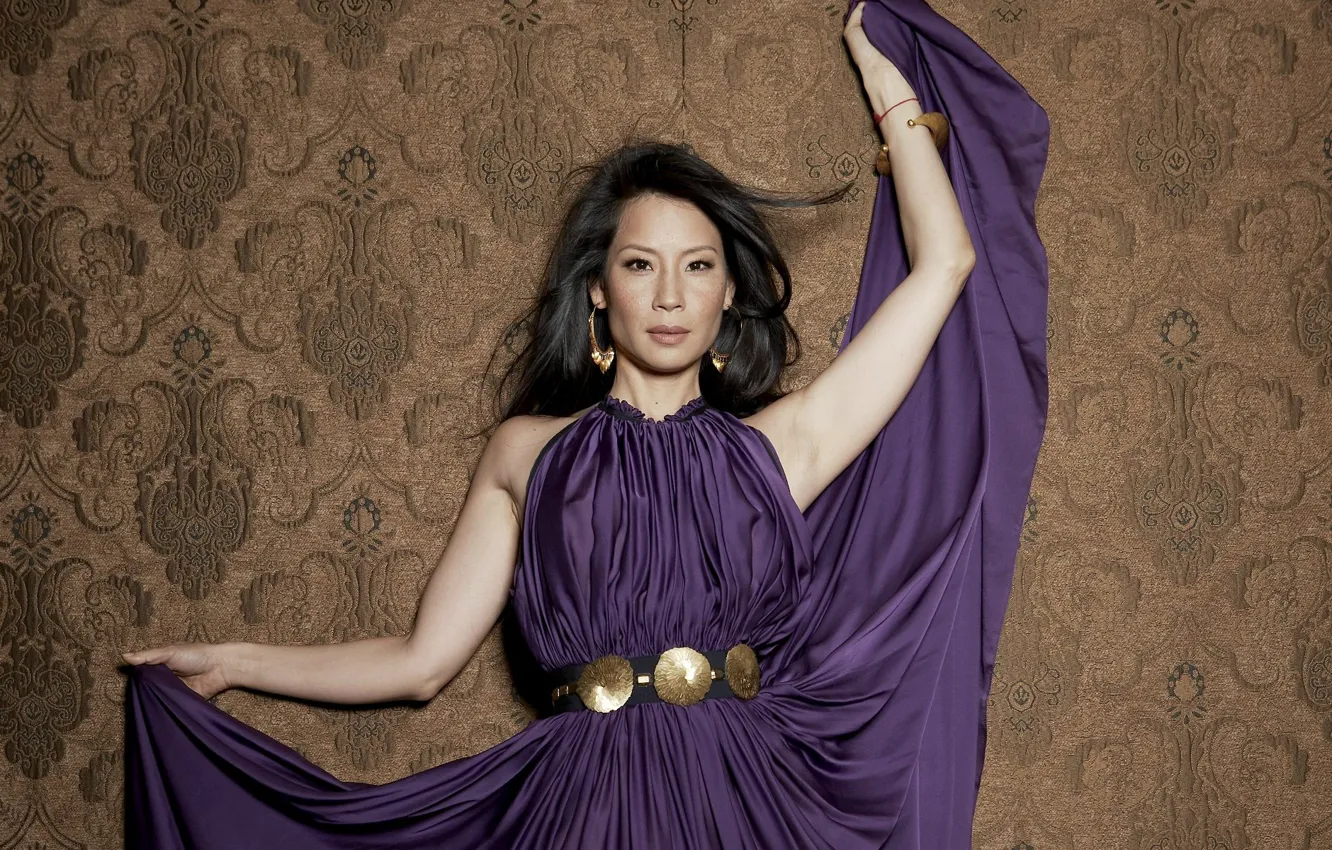Photo wallpaper actress, Asian, Lucy Liu, purple dress