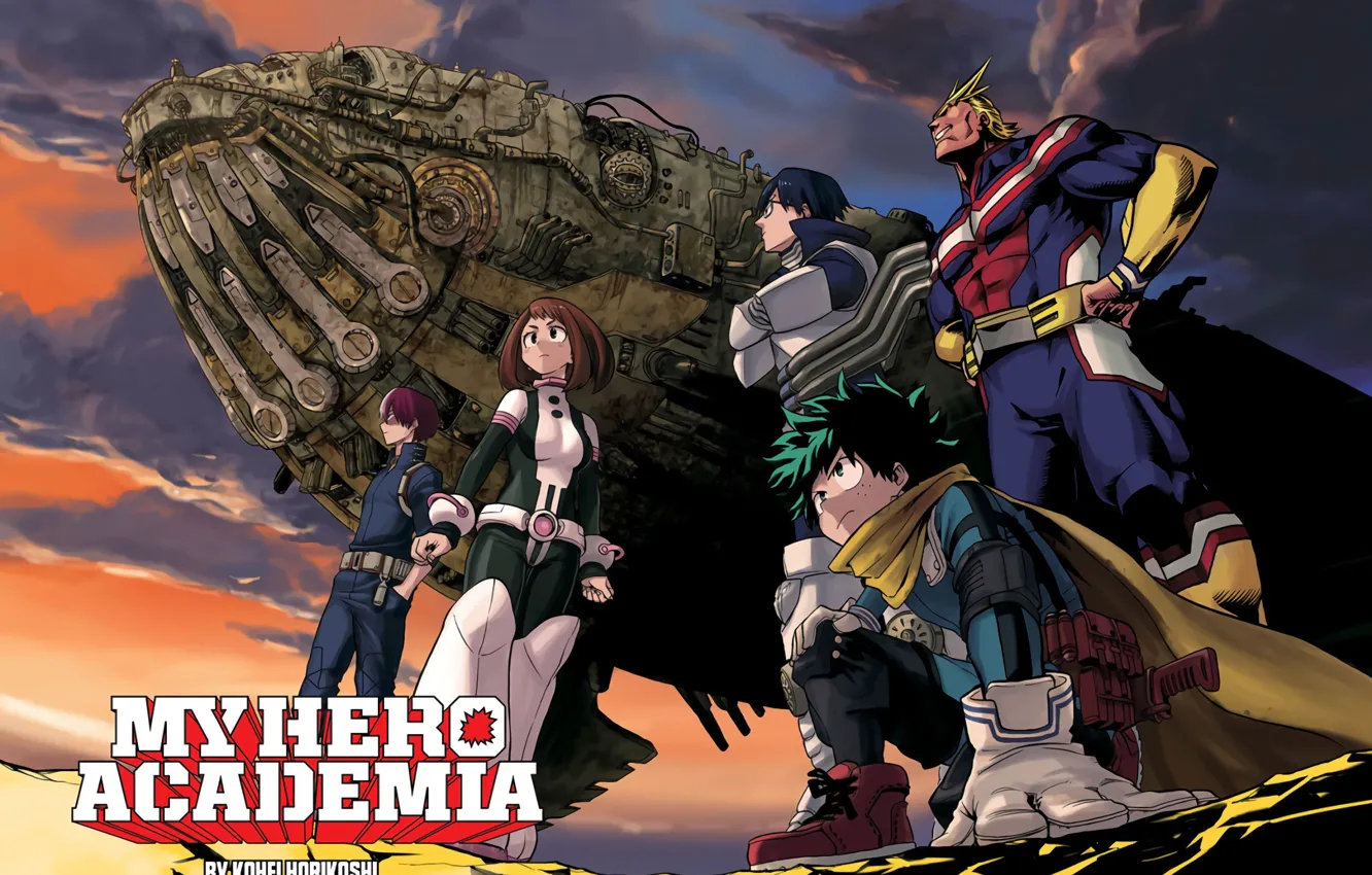 Photo wallpaper girl, sky, mecha, anime, hero, manga, powerful, strong