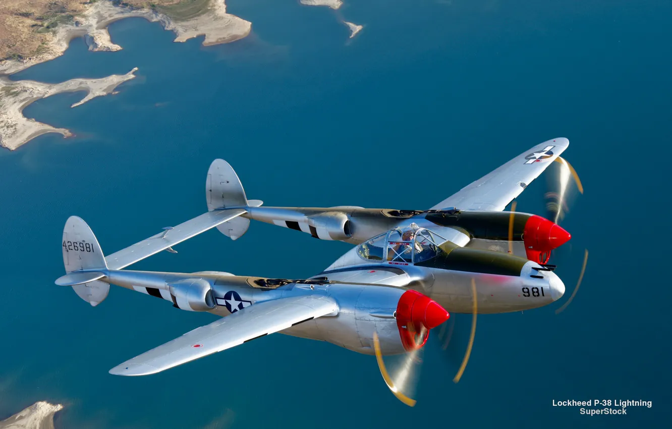 Photo wallpaper Jet, Lockheed P-38 Lightning, WW2, Aviation, Plane, Aircraft, American Fighter