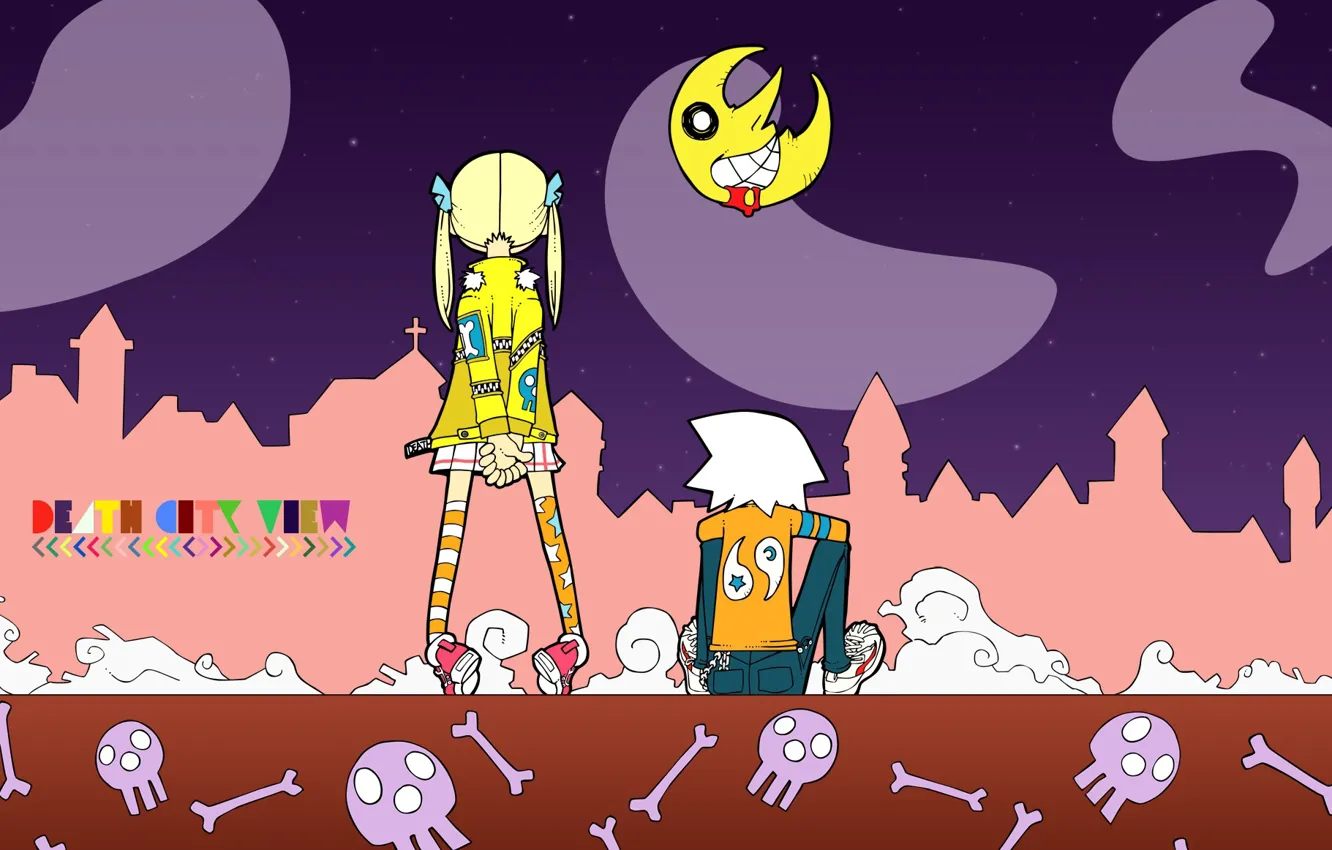 Photo wallpaper the city, a month, boy, girl, two, Soul eater, Soul Eater