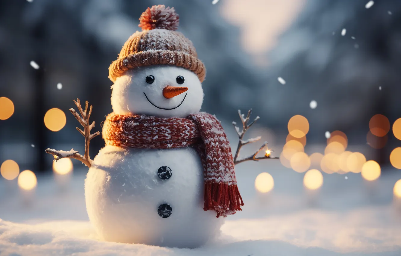 Photo wallpaper winter, snow, decoration, new year, Christmas, snowman, Christmas, winter