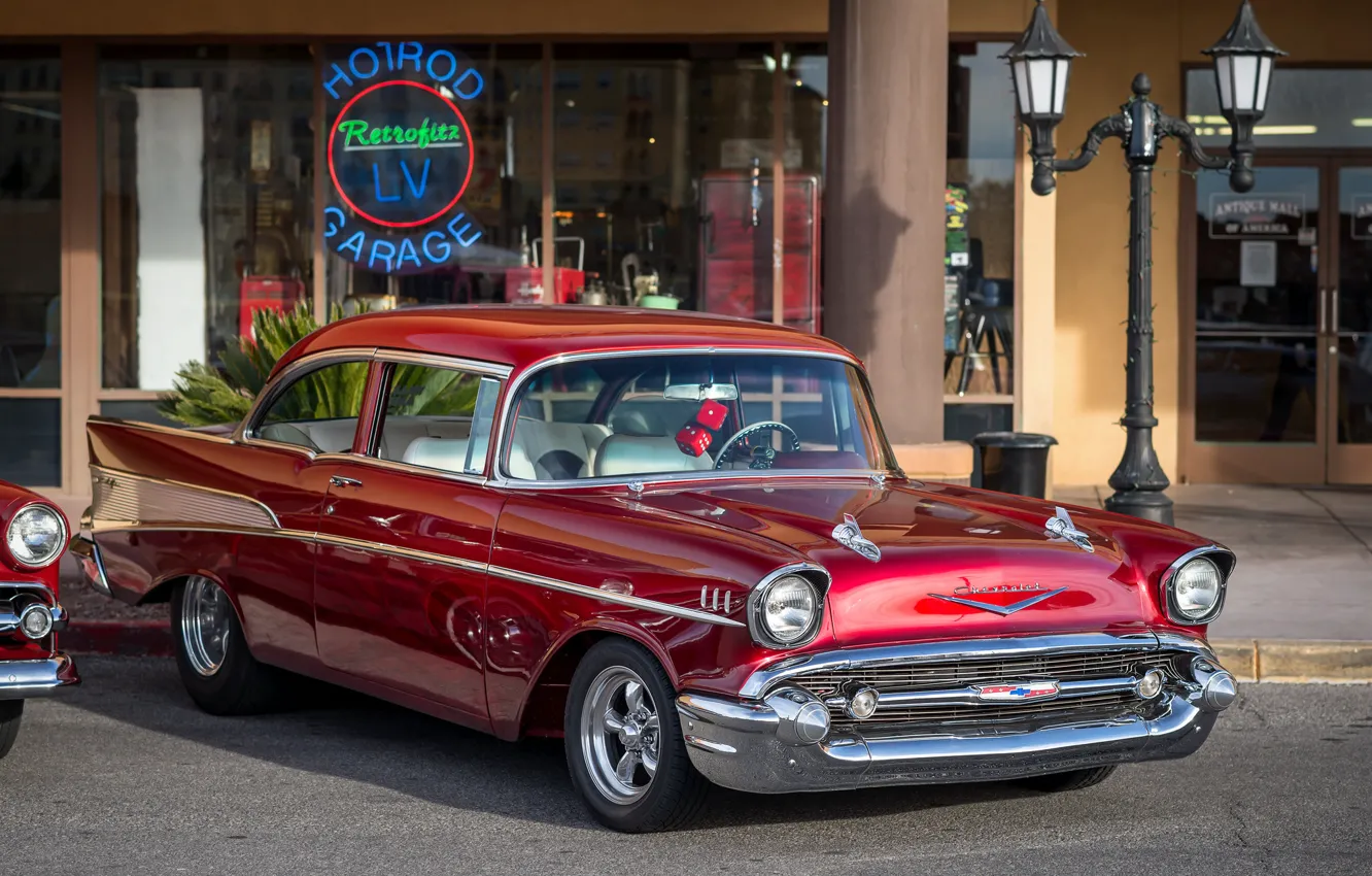 Photo wallpaper street, Chevrolet, classic, the front, 1957