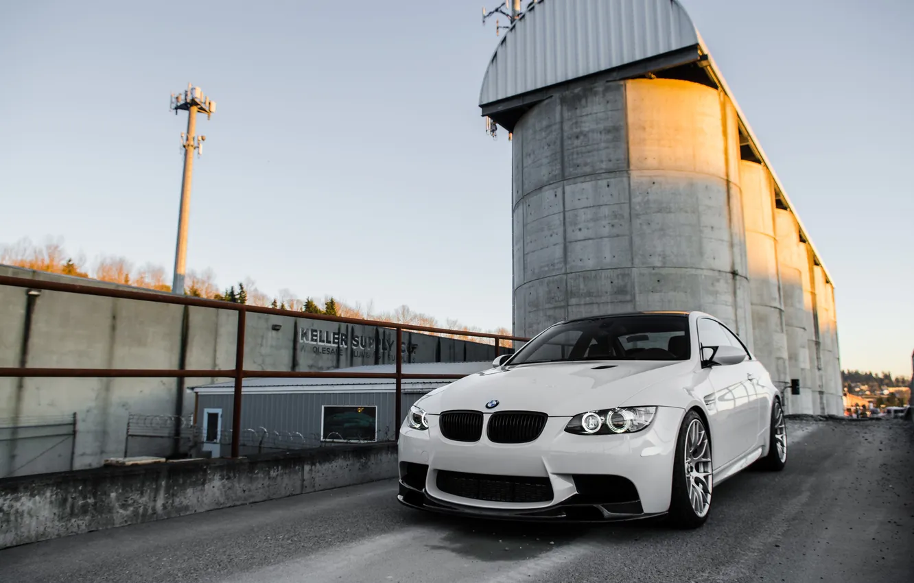 Photo wallpaper white, the sky, building, BMW, shadow, BMW, white, e92