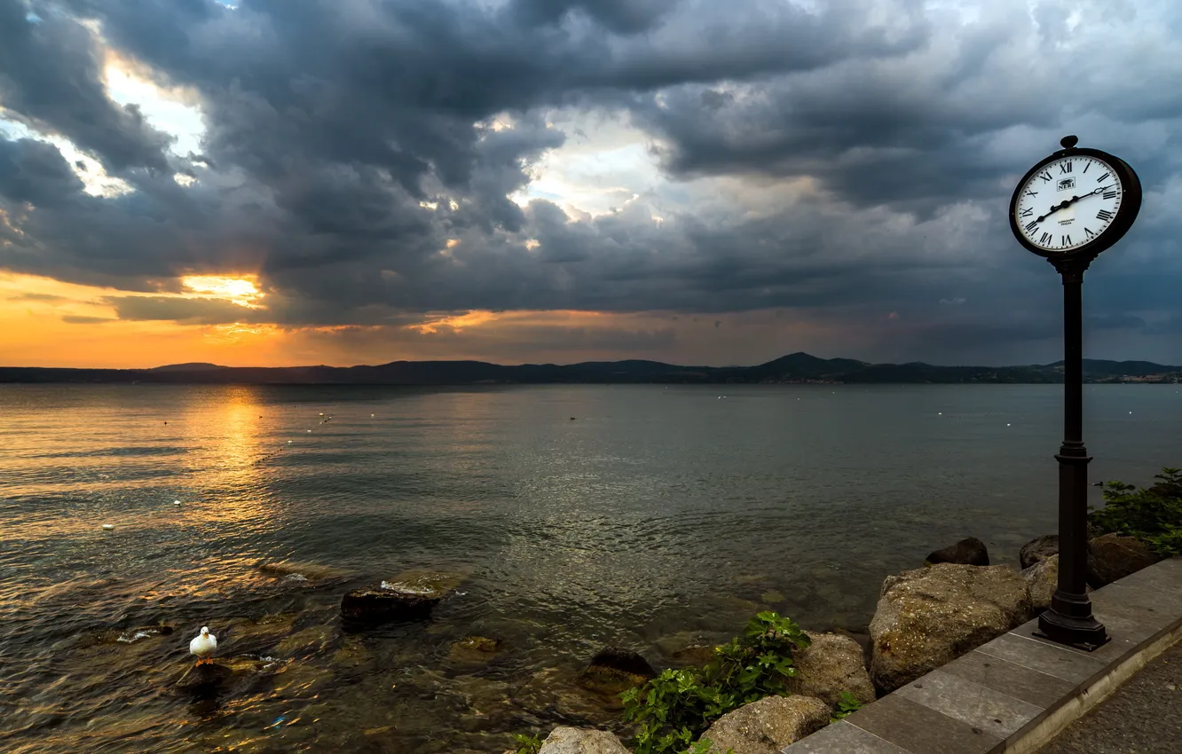 Photo wallpaper sea, landscape, sunset, watch, Bay