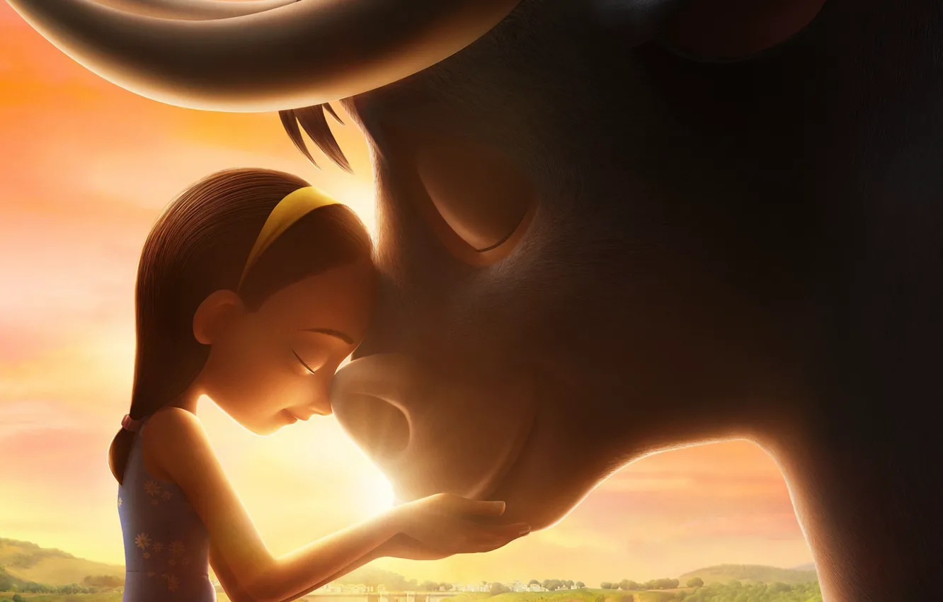 Photo wallpaper girl, bull, friends, animated film, kid, Ferdinand, animated movie