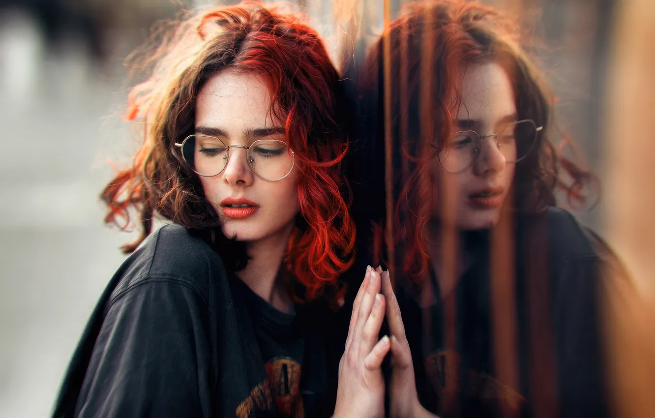 Photo wallpaper girl, redhead, glasses, curls