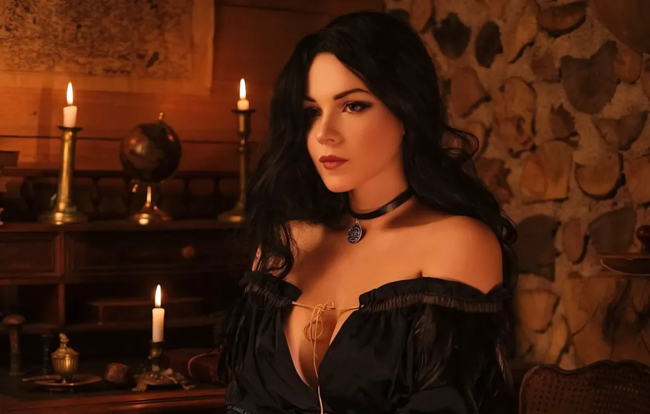 Photo wallpaper girl, sexy, cleavage, blouse, The Witcher, long hair, boobs, beautiful