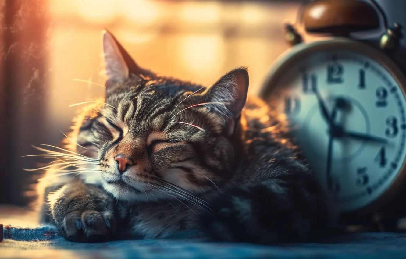 Photo wallpaper cat, cat, look, light, stay, watch, sleep, portrait