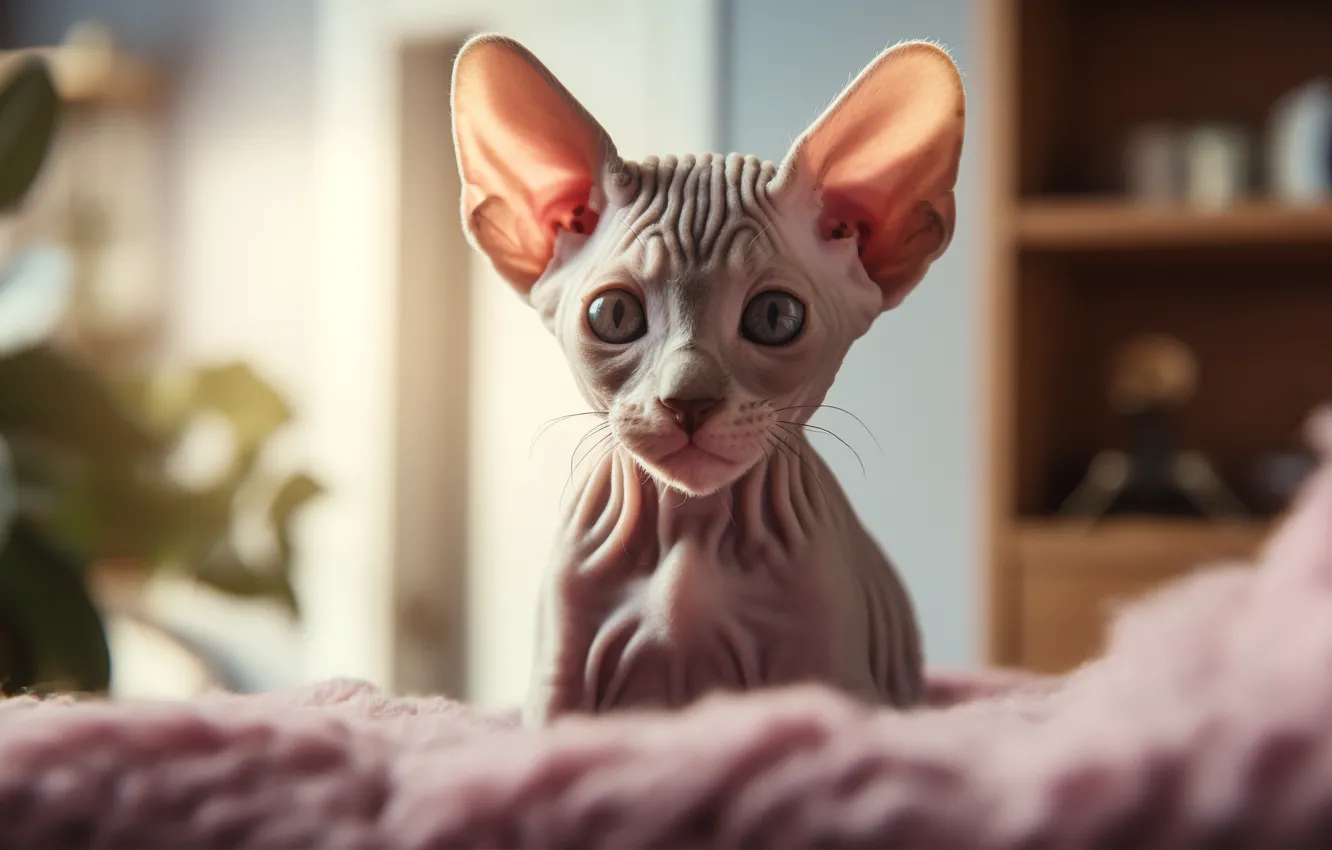 Photo wallpaper cat, look, pose, room, plant, portrait, wardrobe, kitty