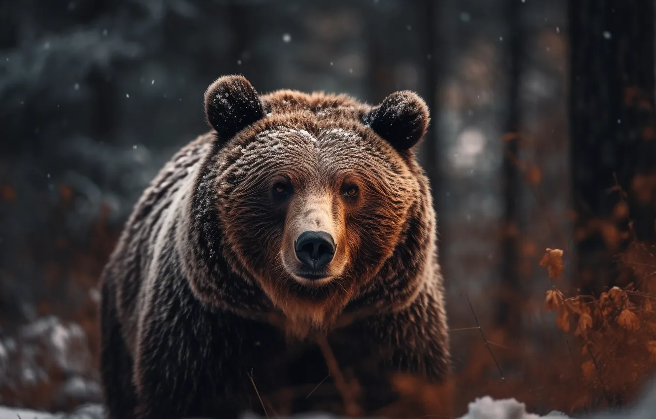 Photo wallpaper forest, face, bear, AI art, neural network