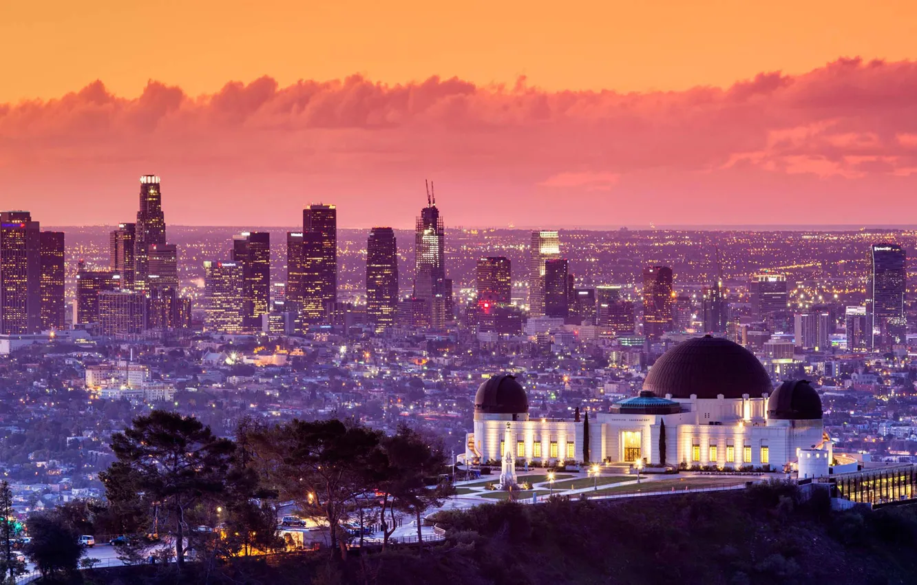 Photo wallpaper landscape, home, CA, panorama, Los Angeles, USA, Griffith Observatory