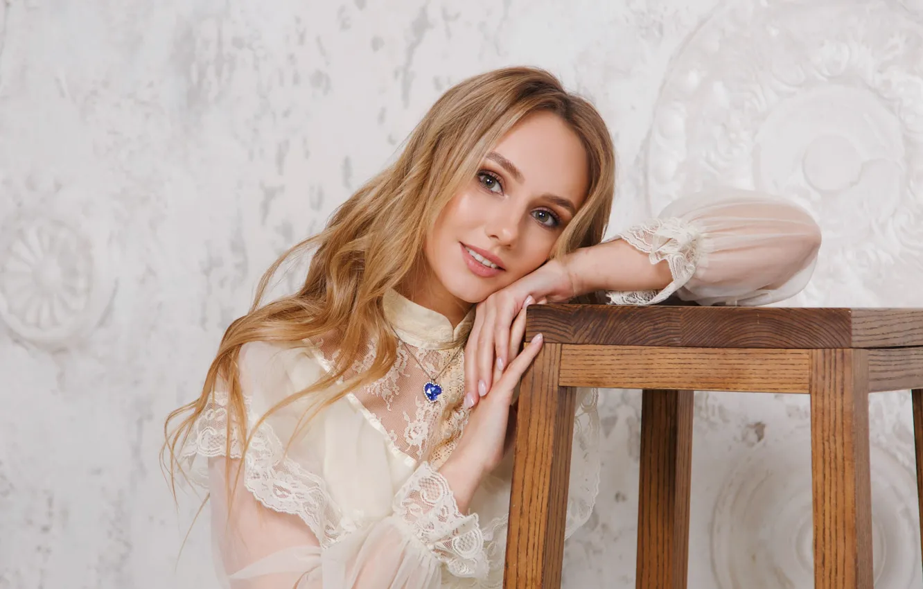 Photo wallpaper look, girl, smile, sweetheart, model, dress, long hair, face