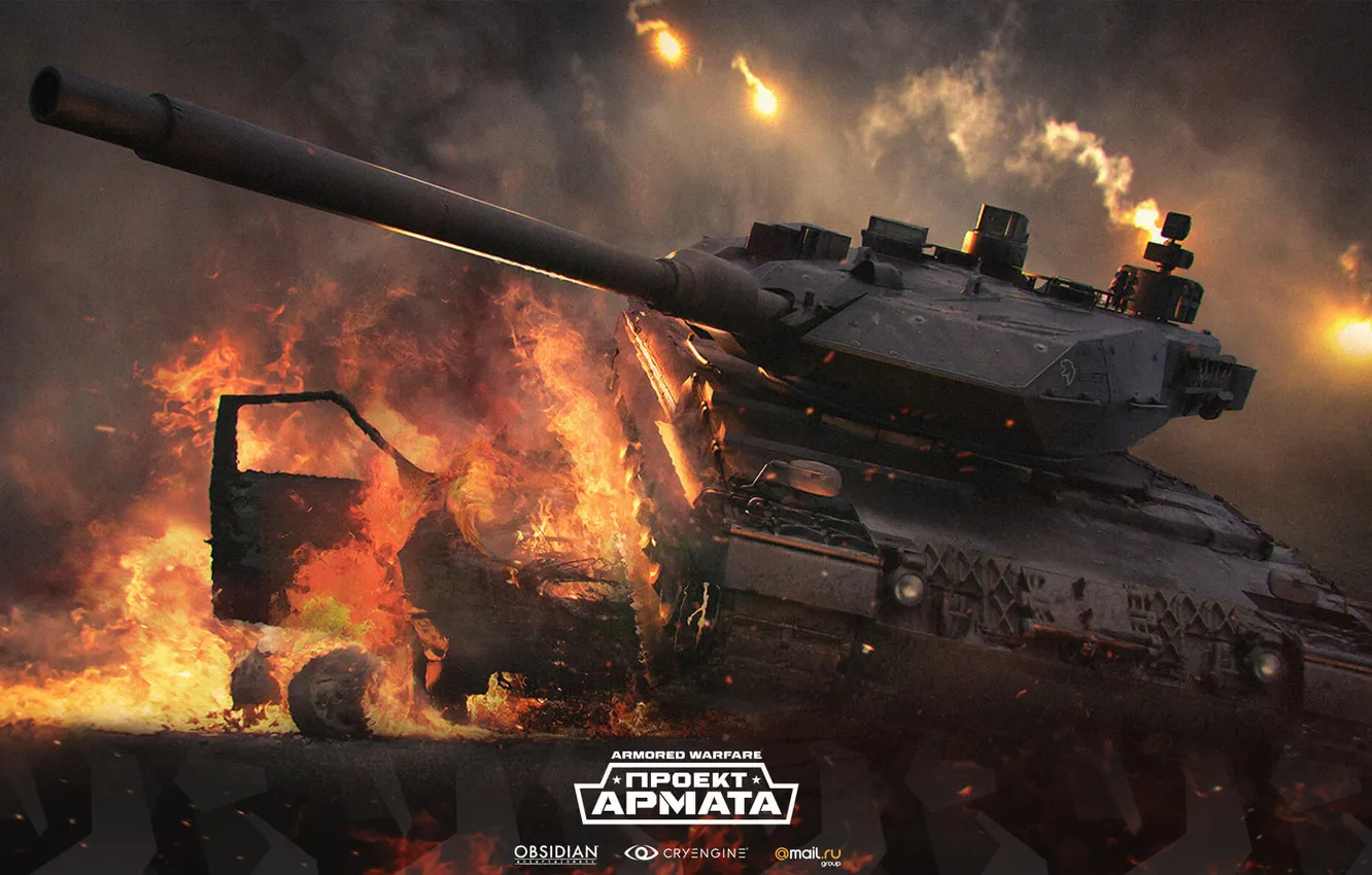 Photo wallpaper fire, destruction, tank, tanks, CryEngine, mail.ru, Armored Warfare, Obsidian Entertainment