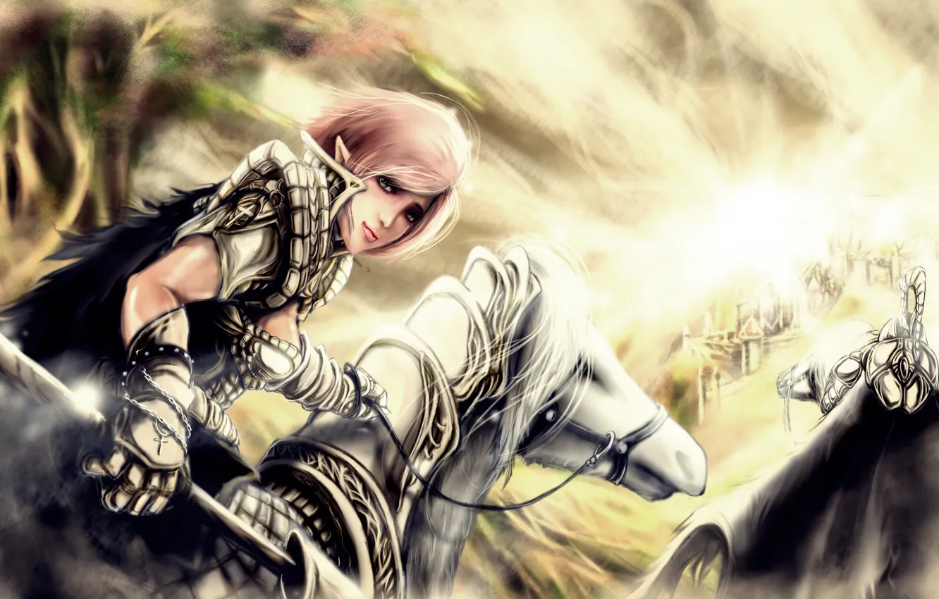 Photo wallpaper forest, girl, castle, elf, warrior, art, girl, art