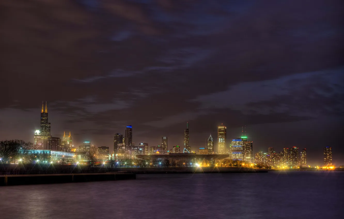Photo wallpaper city, lights, skyscrapers, the evening, Chicago, USA, USA, America