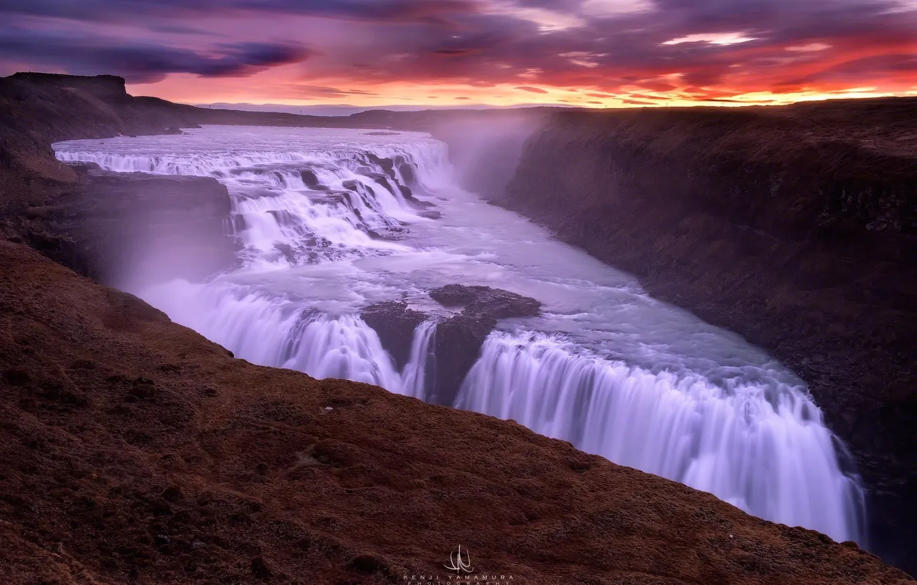 Photo wallpaper clouds, waterfall, Iceland, photographer, Kenji Yamamura