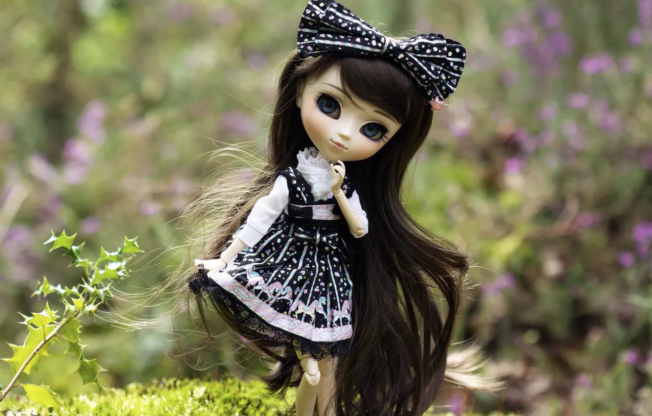 Photo wallpaper toy, doll, dress, brunette, bow, long hair