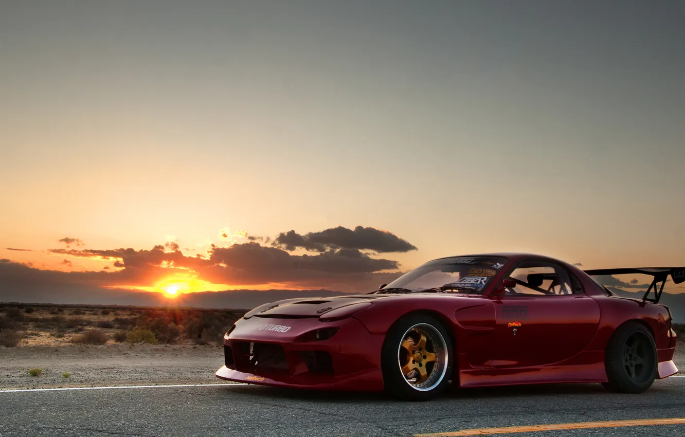 Photo wallpaper sunset, desert, tuning, Mazda, desert, tuning, Mazda, RX-7