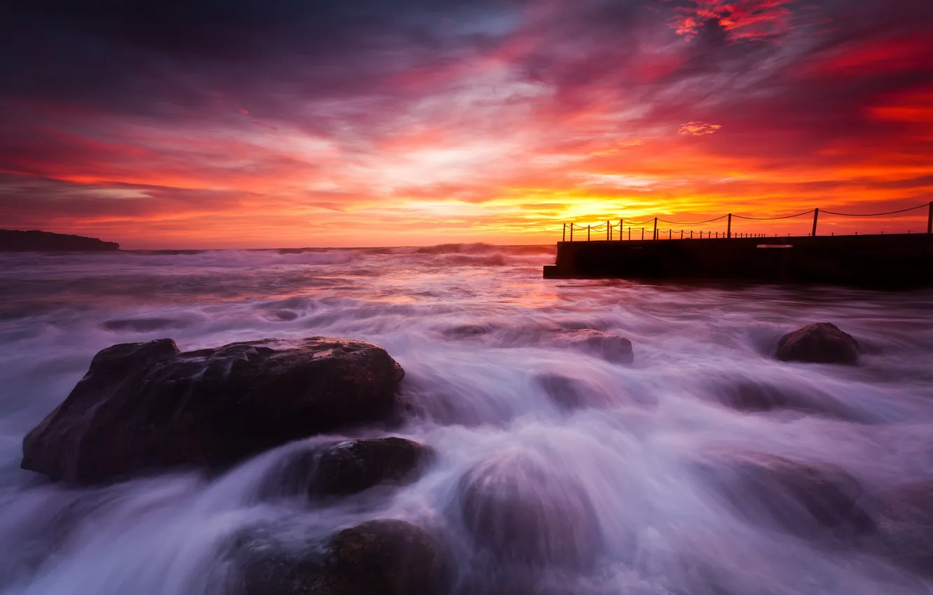 Photo wallpaper stones, the ocean, dawn, Australia, South Curl Curl Pool