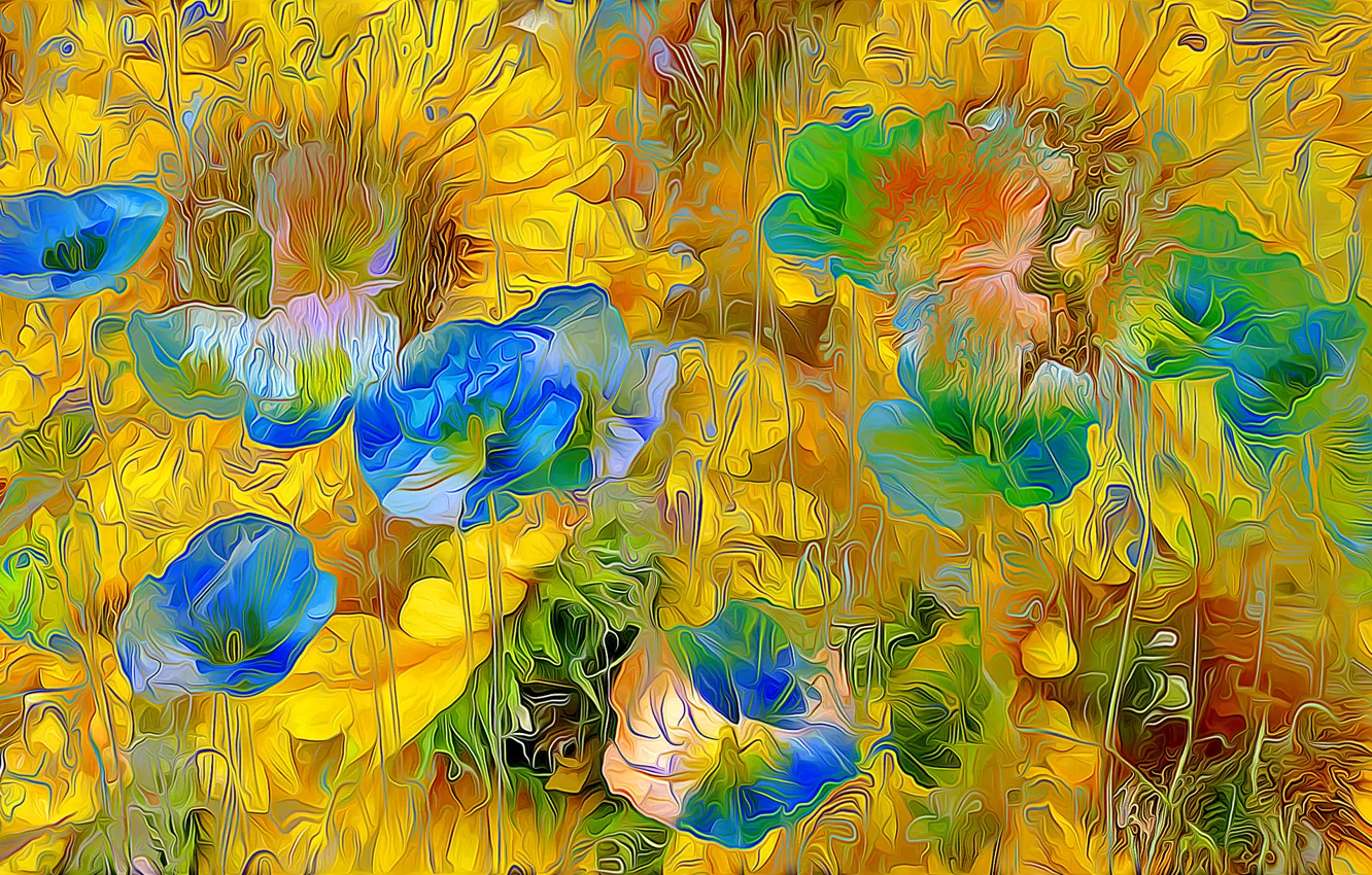 Photo wallpaper field, flowers, nature, rendering, petals, meadow