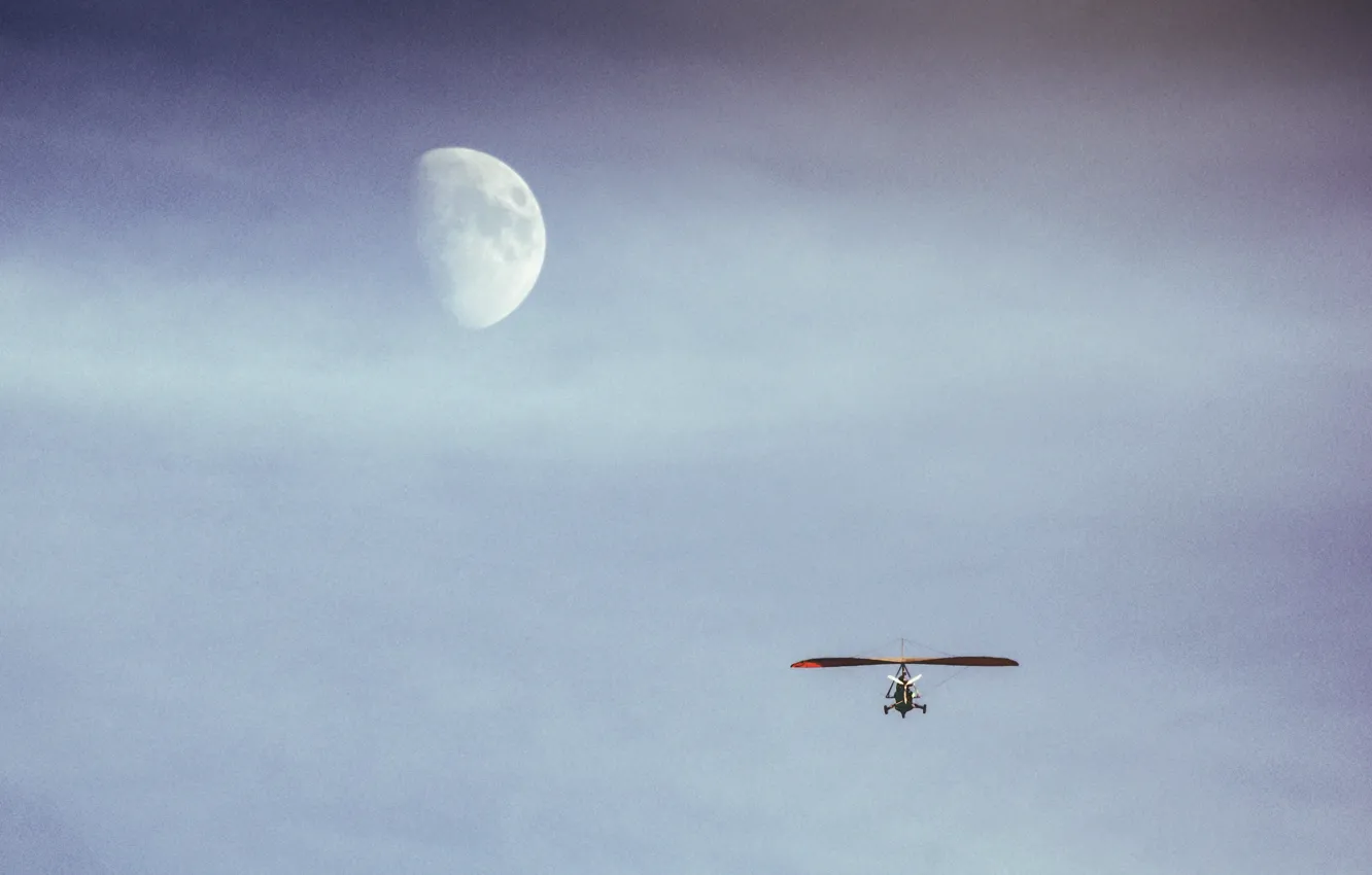 Photo wallpaper the sky, flight, the moon, tricycle, hang gliding, to the moon