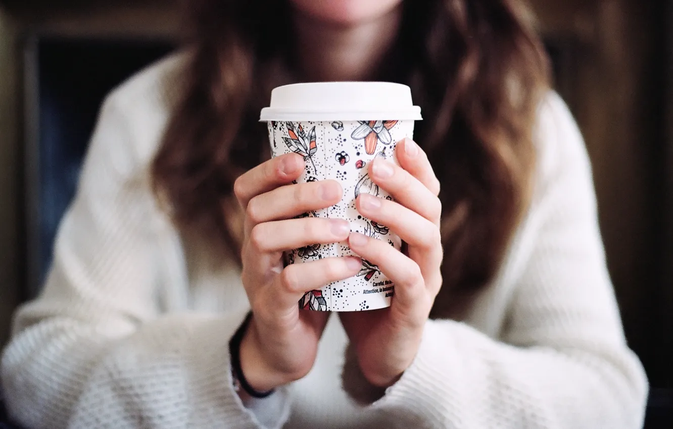 Photo wallpaper girl, coffee, Cup