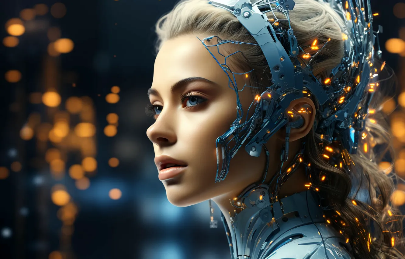 Photo wallpaper machine, face, wire, mechanism, robot, head, device, cyborg