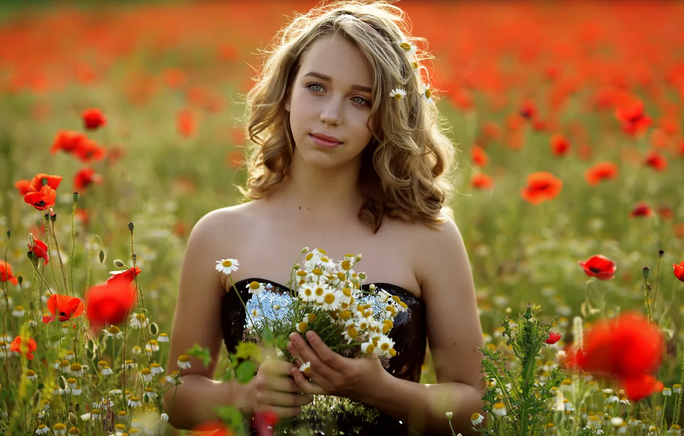 Photo wallpaper summer, girl, flowers, Katya