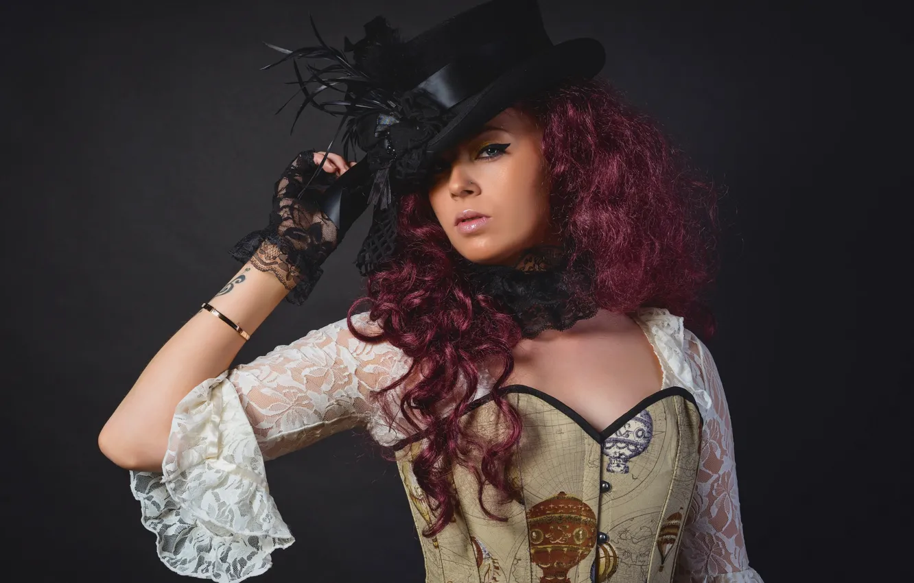 Photo wallpaper girl, portrait, makeup, hat, creative, circle, Steampunk, Kayleigh Baldassare