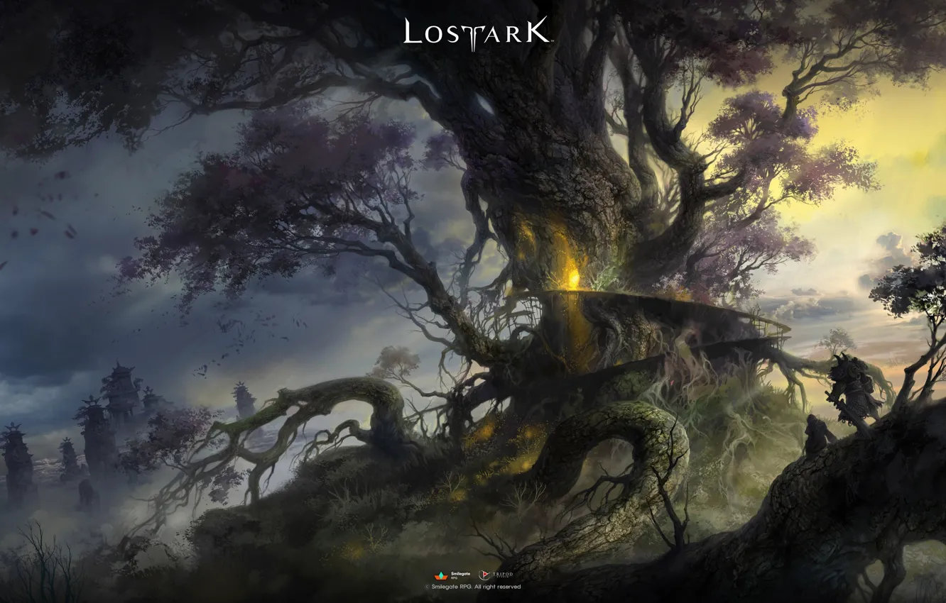 Photo wallpaper branches, tree, warriors, Lost Ark