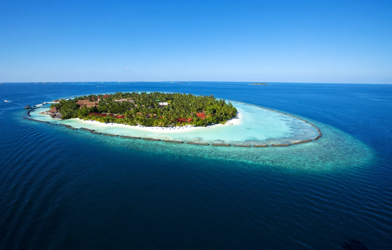 Photo wallpaper sea, stay, The Maldives, Paradise island, blue water