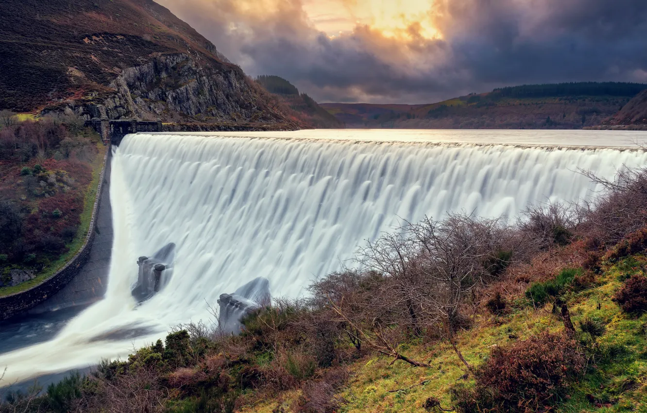 Photo wallpaper dam, architecture, Wales, Boar-goch, Elan Valley