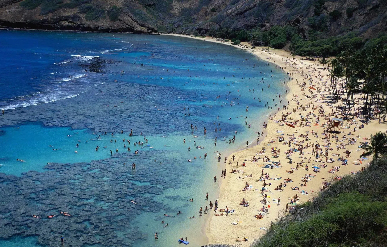 Photo wallpaper beach, stay, shore, people