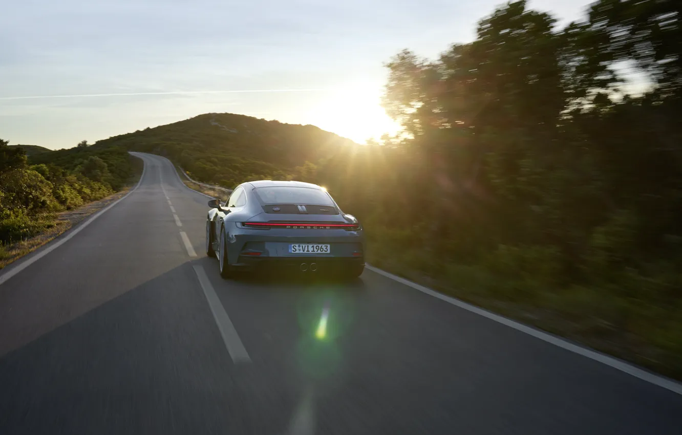 Photo wallpaper car, 911, Porsche, road, sun, Porsche 911 S/T Heritage Design Package