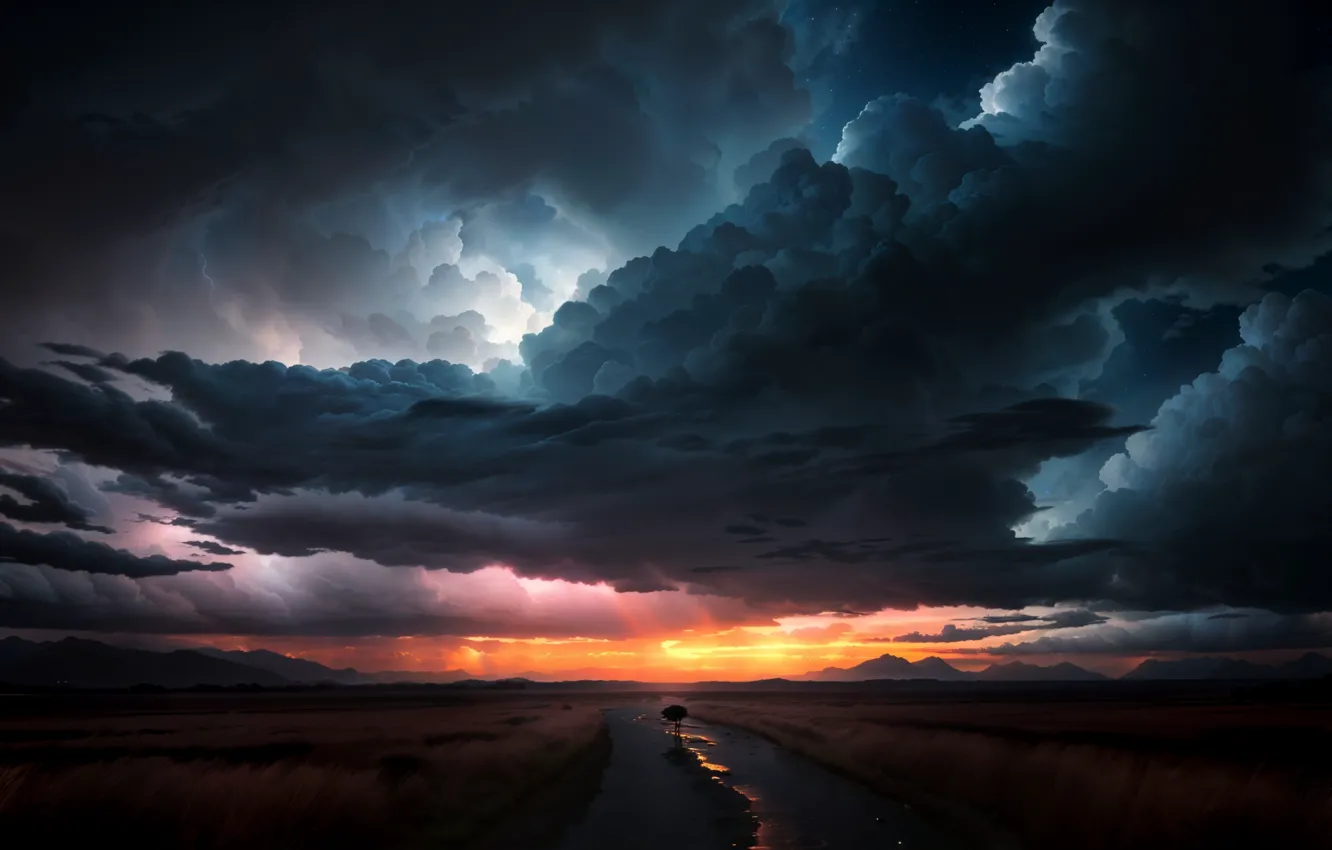 Photo wallpaper wallpaper, sky, sunset, clouds, landscapes, picture