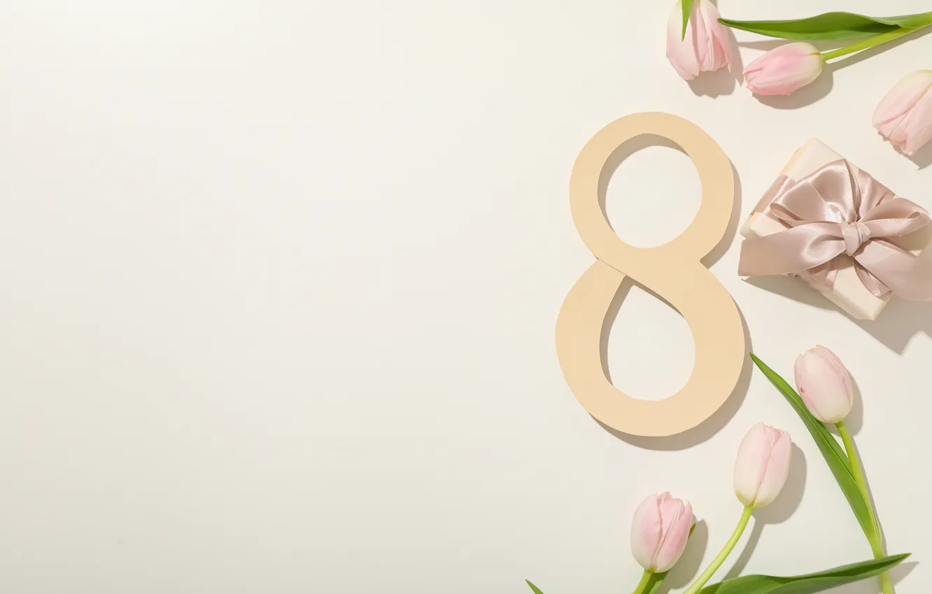 Photo wallpaper flowers, figures, tulips, March 8, flowers, tulips, spring, number