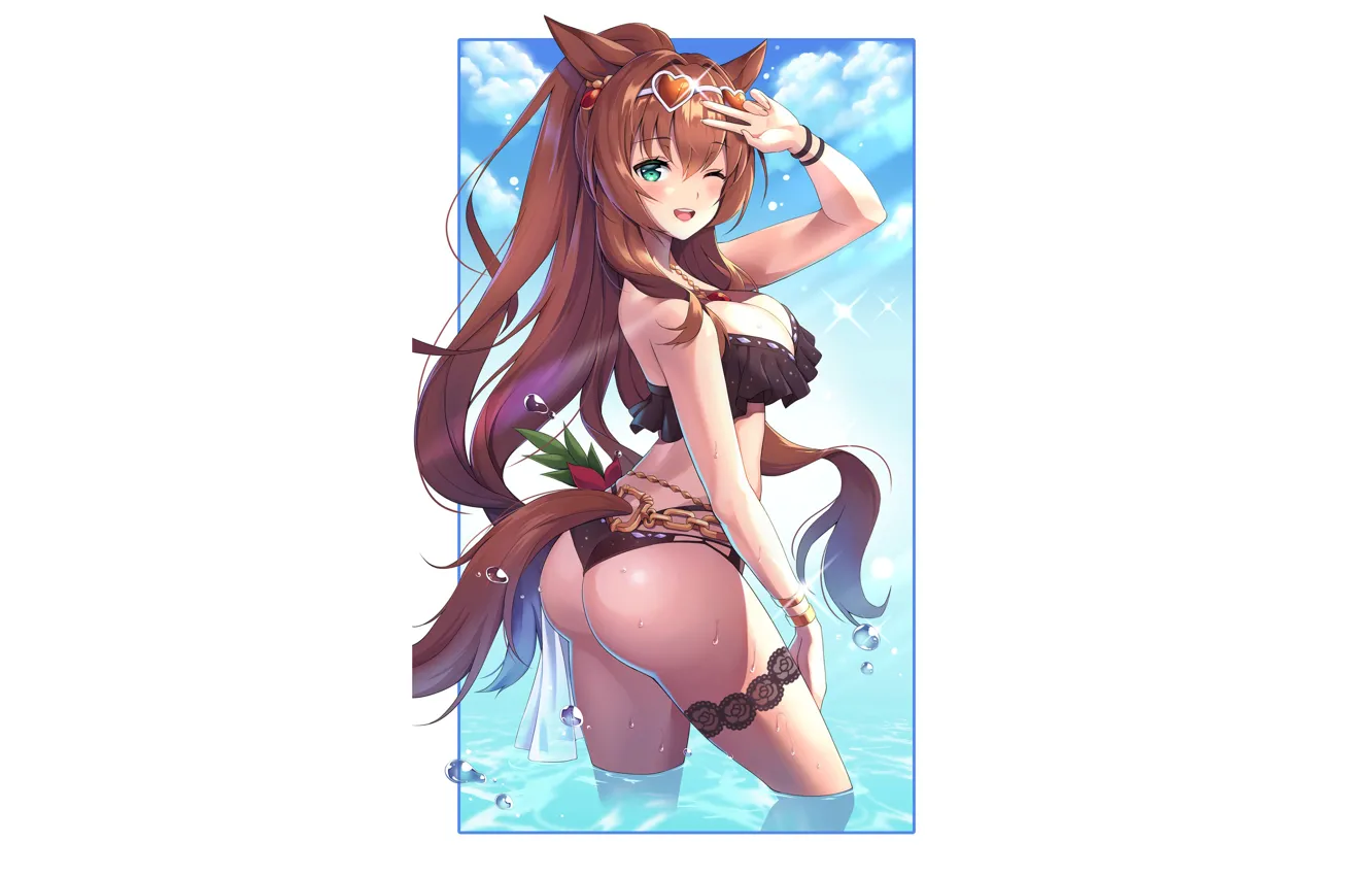 Photo wallpaper girl, sexy, ass, beach, ocean, anime, butt, bikini