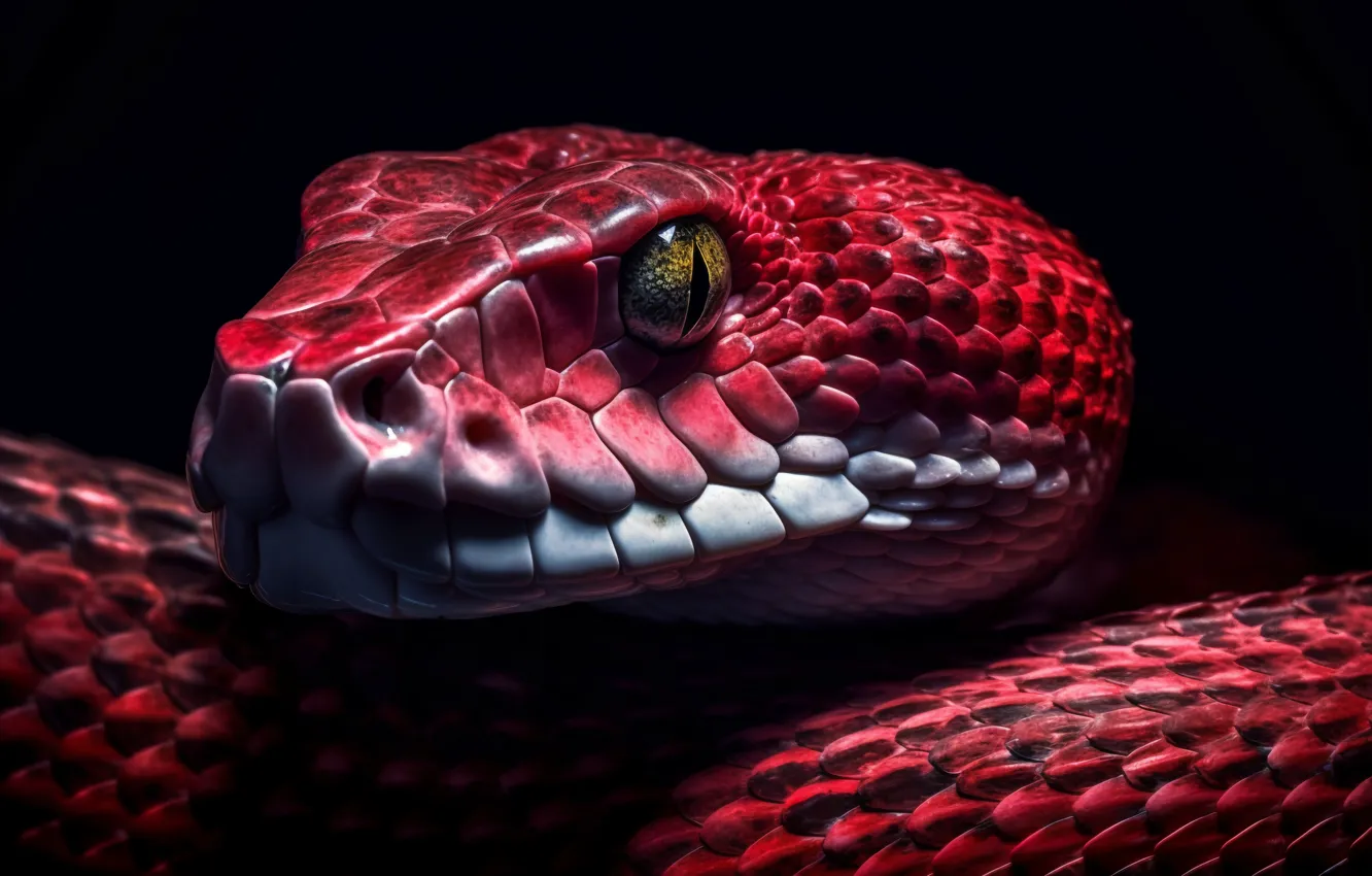 Photo wallpaper Snake, Eyes, Black background, Face, Reptile, Animal, Digital art, Closeup