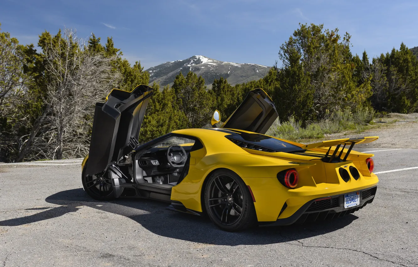 Photo wallpaper mountains, Ford, door, supercar, Ford GT, 2017