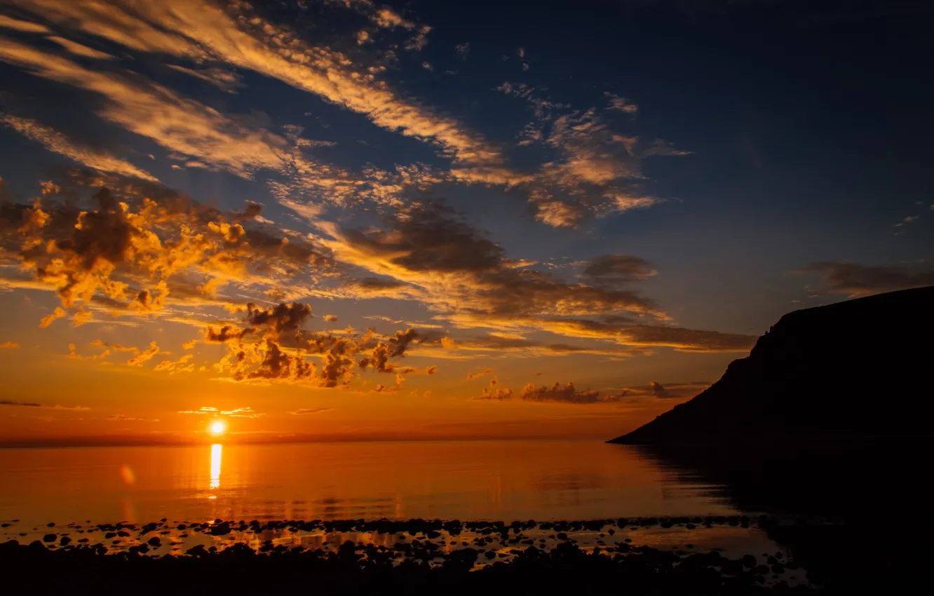 Photo wallpaper sea, the sky, sunset, coast, Norway, Norway, The Lofoten Islands, The Norwegian sea