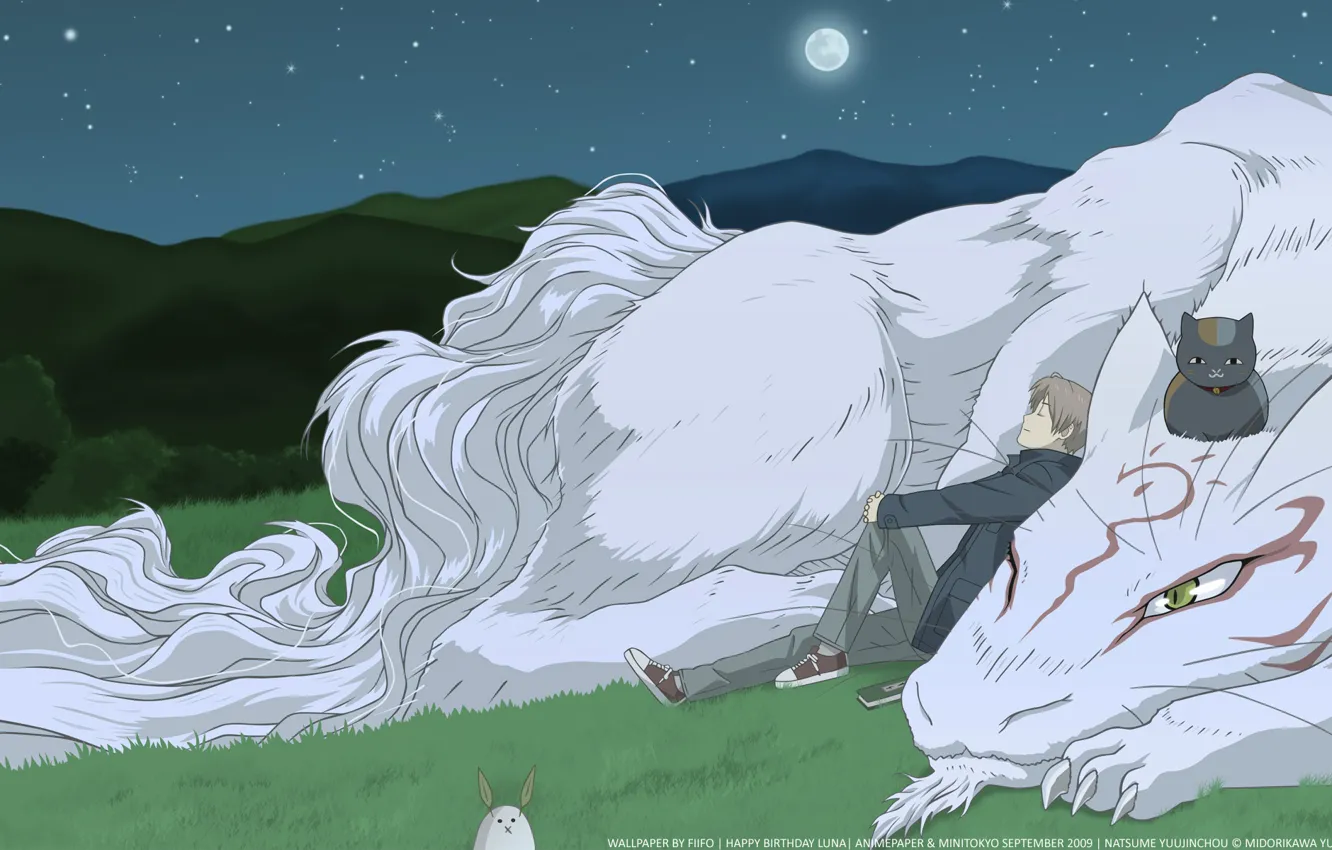 Photo wallpaper night, anime, two, natsume yuujinchou, Book Of Friends Natsume