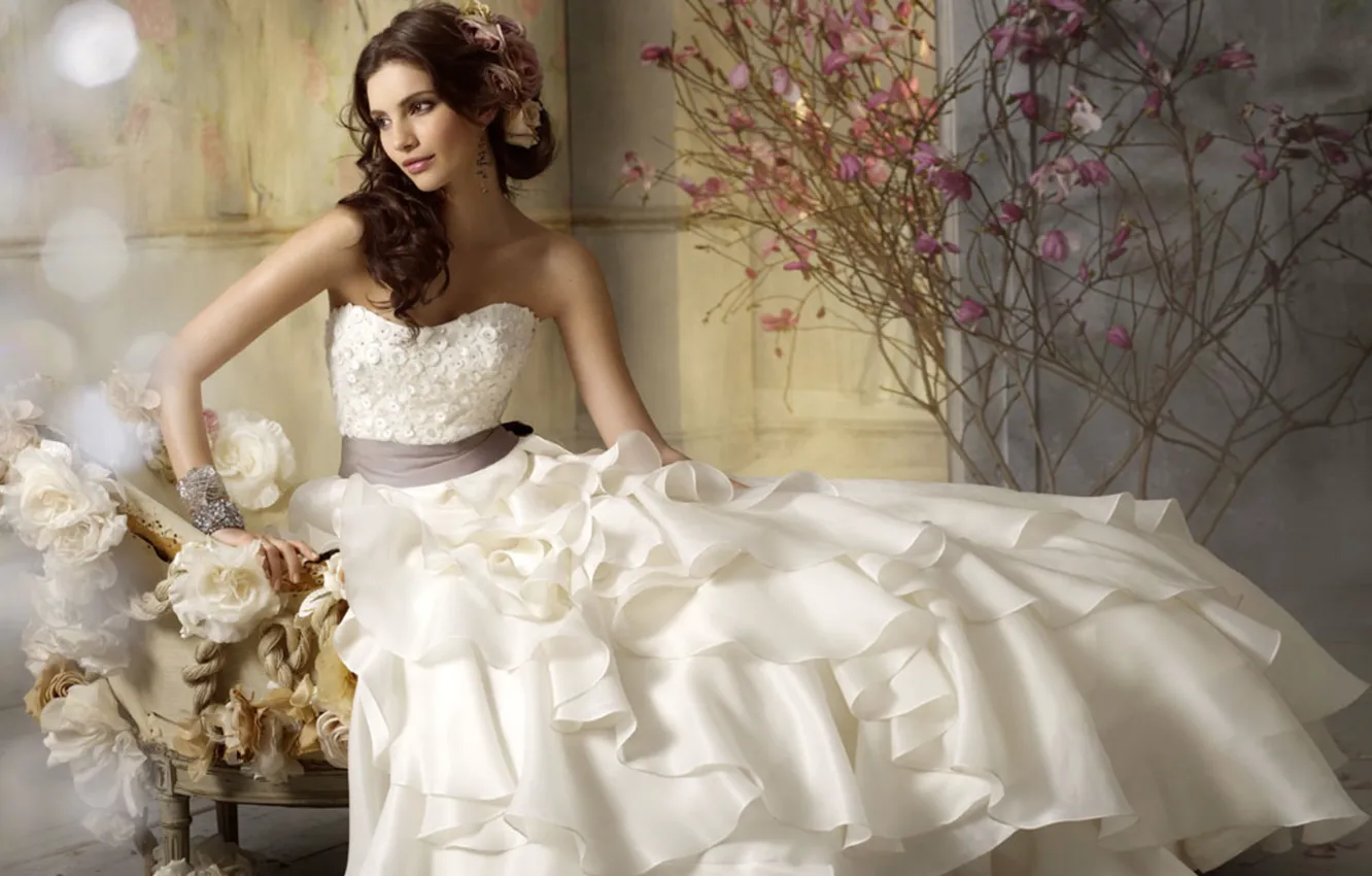 Photo wallpaper white, flowers, dress, The bride, Teresa Moore