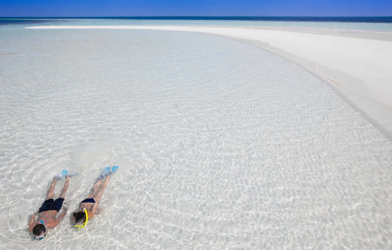 Photo wallpaper ocean, water, couple, swimming, transparency, snorkeling