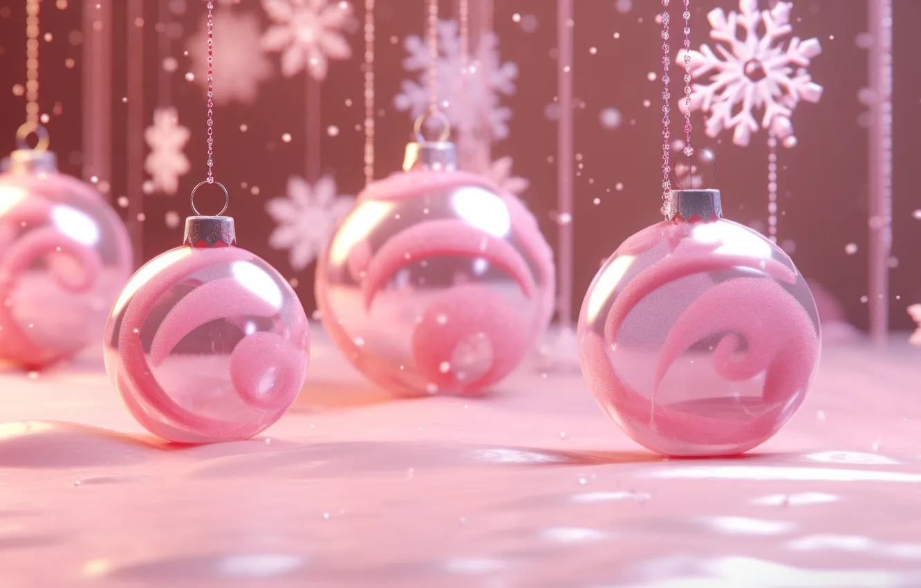 Photo wallpaper balls, balls, new year, Christmas, pink, pink background, Christmas decorations, Christmas decorations