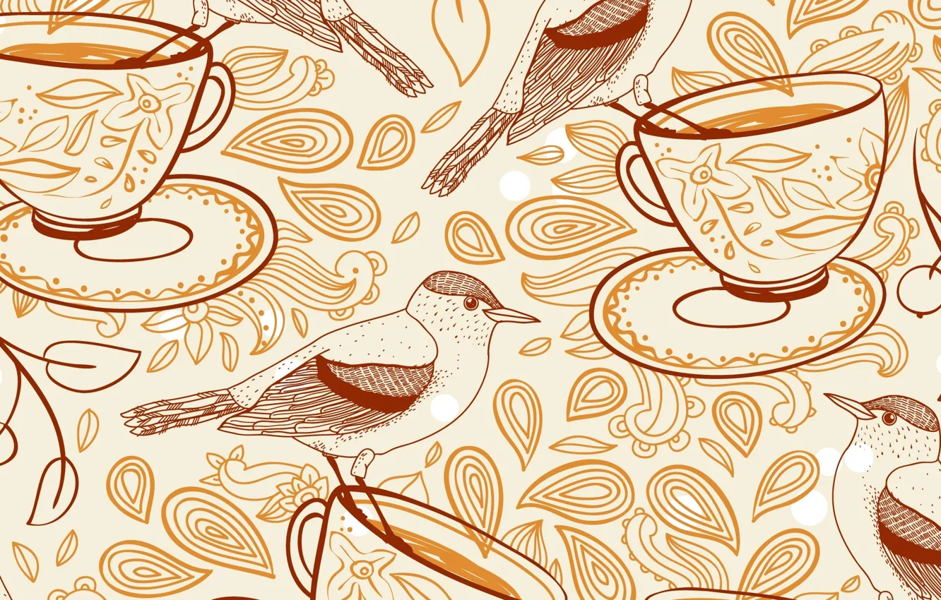 Photo wallpaper texture, birds, texture, birds, cups, cups