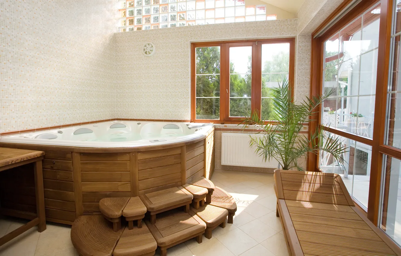 Photo wallpaper window, bath, Jacuzzi, bathroom, couch, the jets