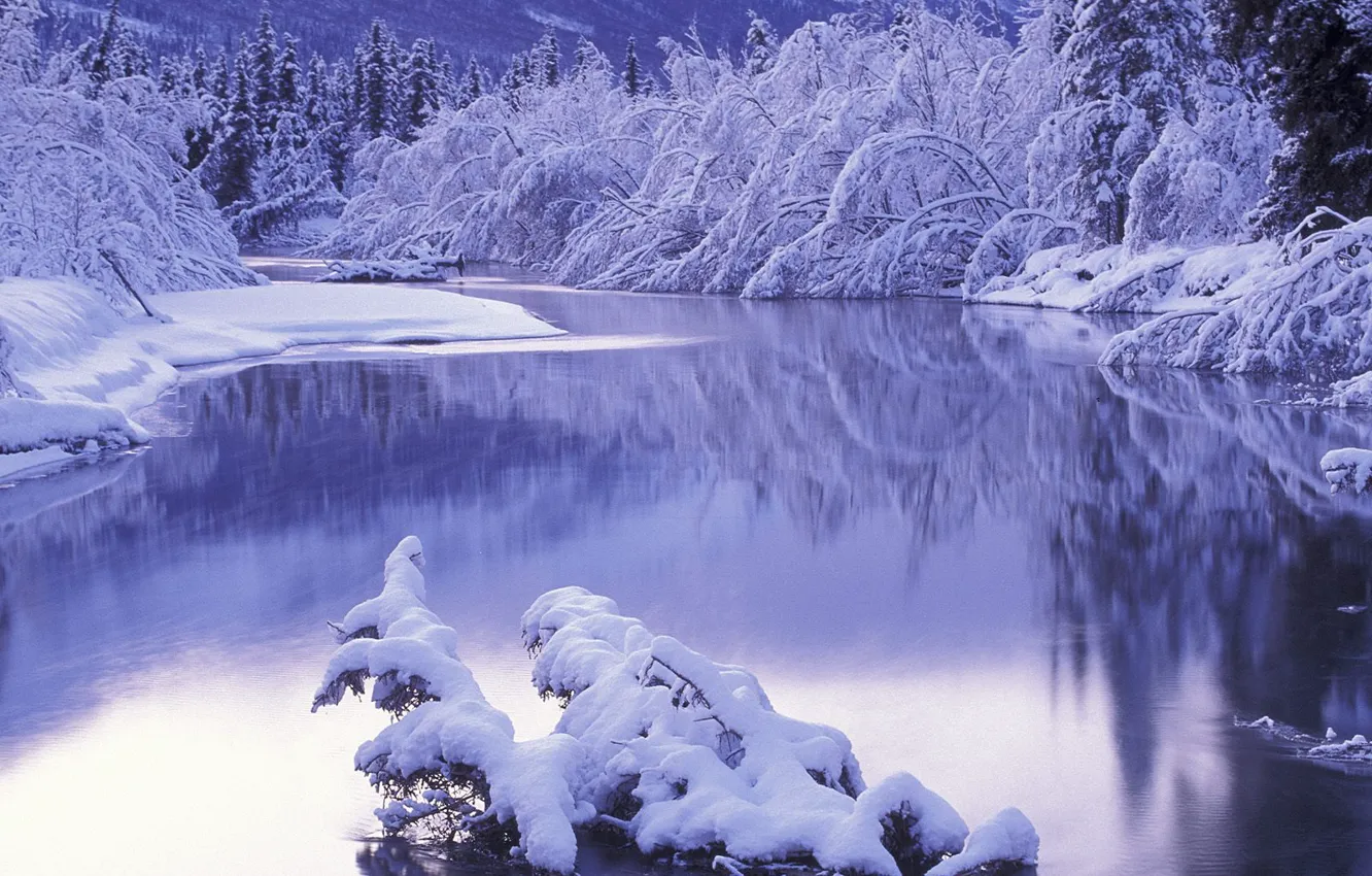 Photo wallpaper winter, snow, landscape, river, winter
