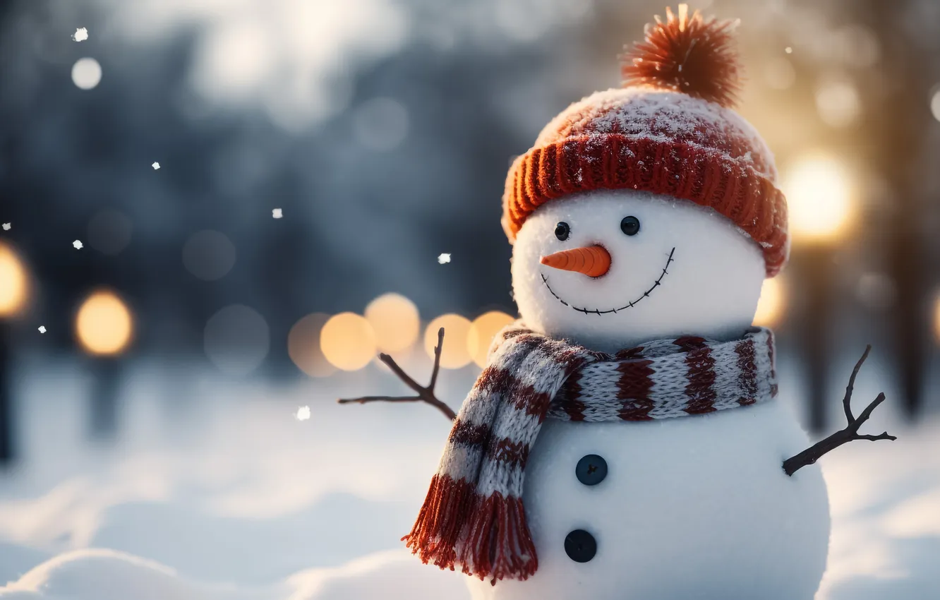 Photo wallpaper winter, snow, new year, Christmas, snowman, Christmas, winter, snow