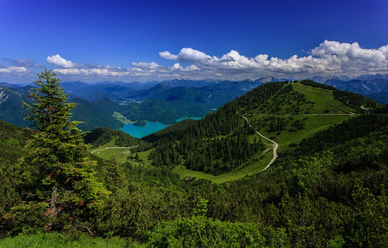 Photo wallpaper mountains, lake, Germany, panorama, forest, Germany, Bavarian Alps, The Bavarian Alps