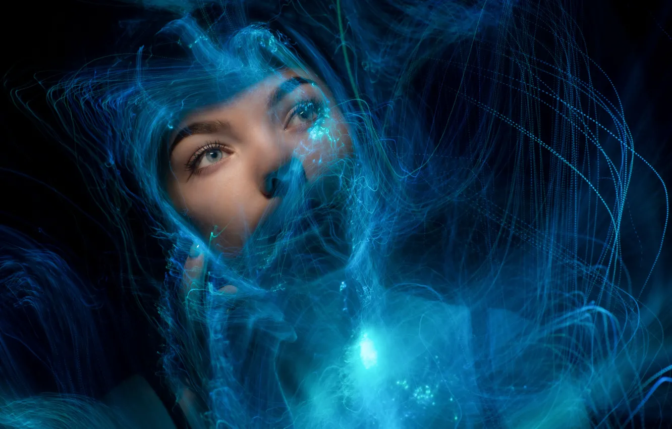 Photo wallpaper eyes, look, girl, light, line, abstraction, face, style